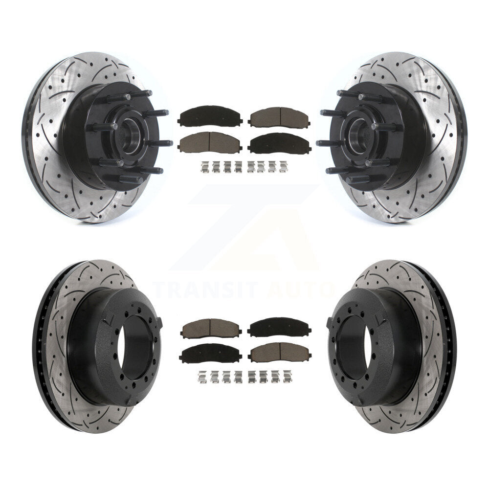 Front Rear Coat Drill Slot Disc Brake Rotor Hub Ceramic Pad Kit For Ford F-350 Super Duty KDC-101057