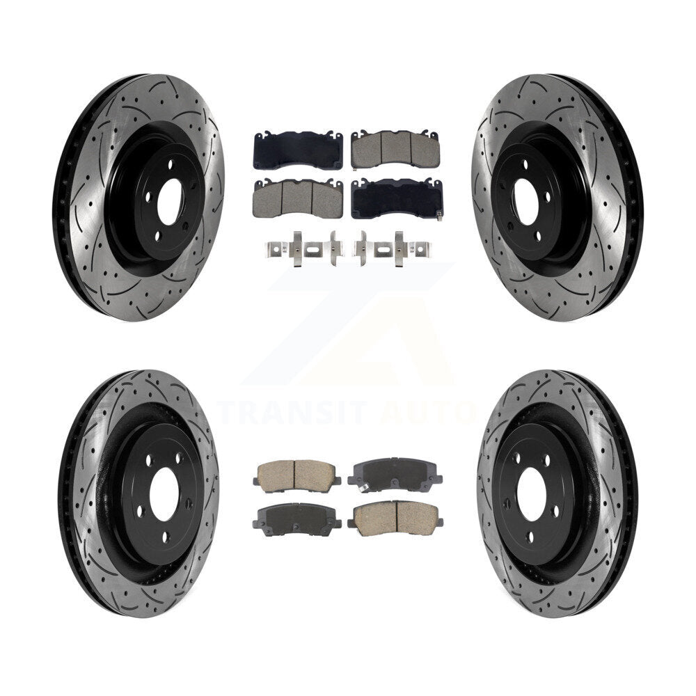 Front Rear Coated Drilled Slotted Disc Brake Rotors And Ceramic Pads Kit For Ford Mustang KDC-101060