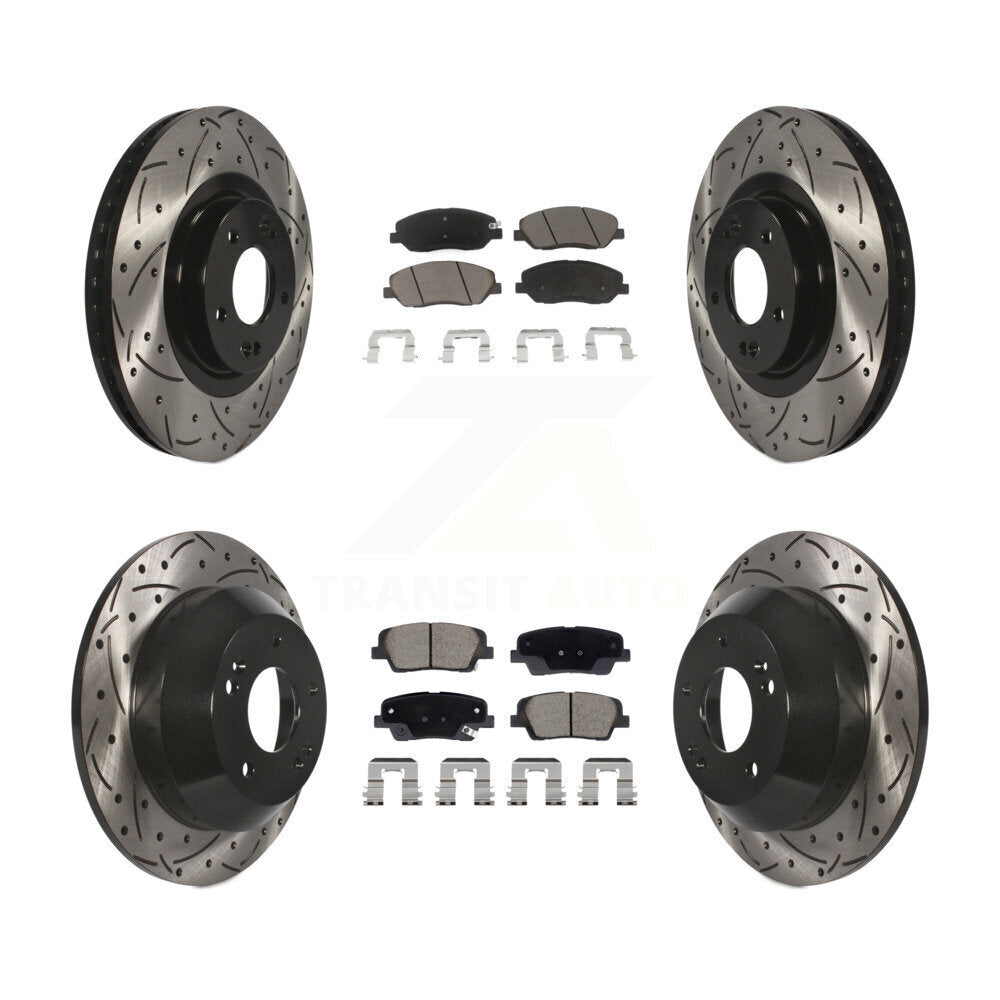 Front Rear Drill Slot Brake Rotors Ceramic Pad Kit For 2013-2016 Hyundai Santa Fe XL 3.3L KDC-101063