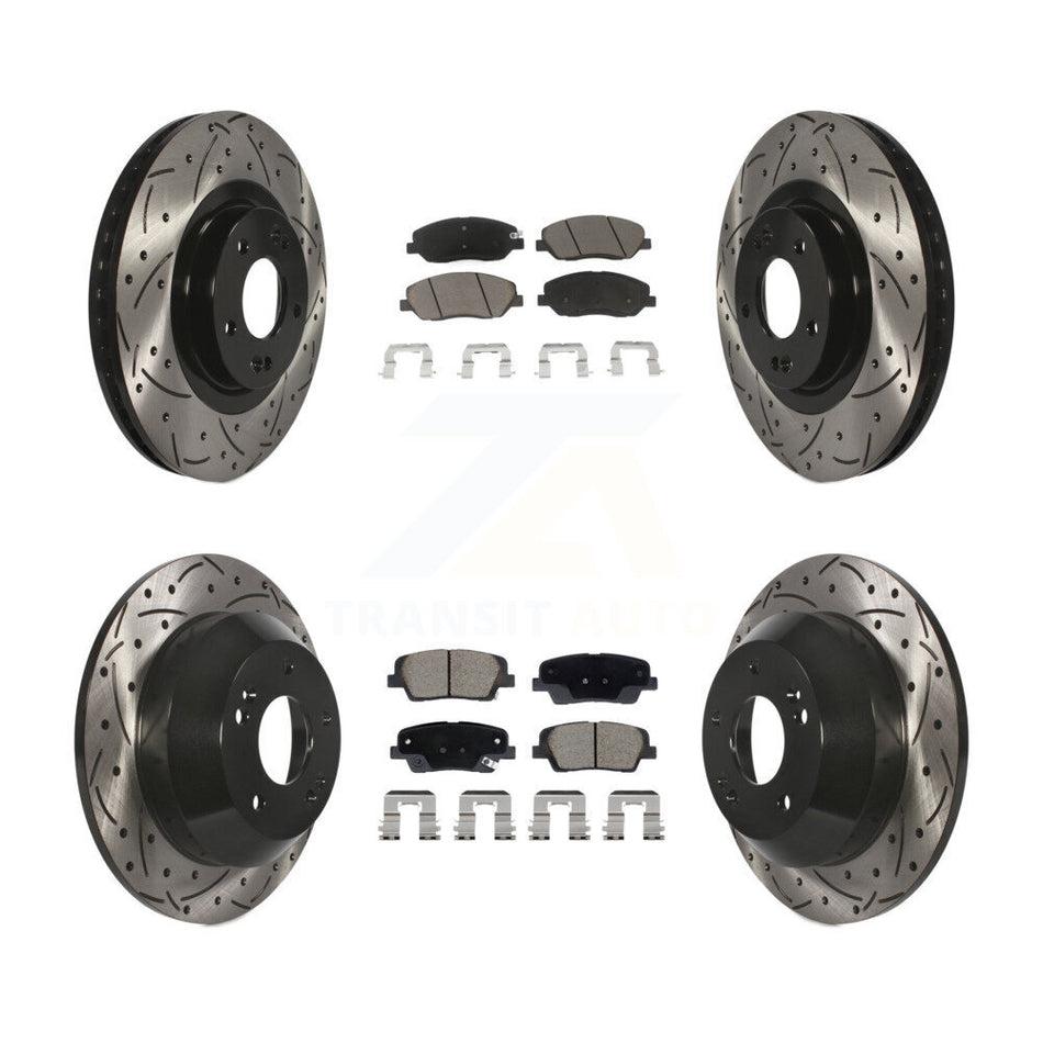 Front Rear Drill Slot Brake Rotors Ceramic Pad Kit For 2013-2016 Hyundai Santa Fe XL 3.3L KDC-101063