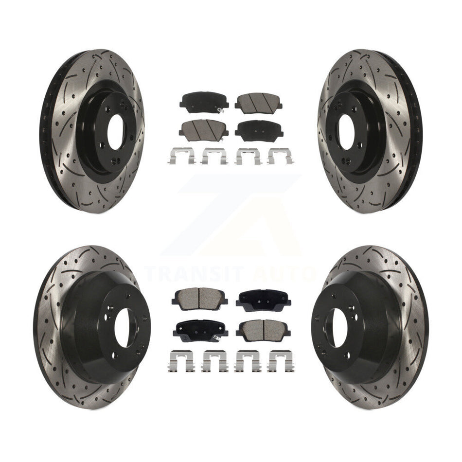Front Rear Drill Slot Brake Rotors Ceramic Pad Kit For Hyundai Santa Fe Sport Kia Sorento KDC-101064