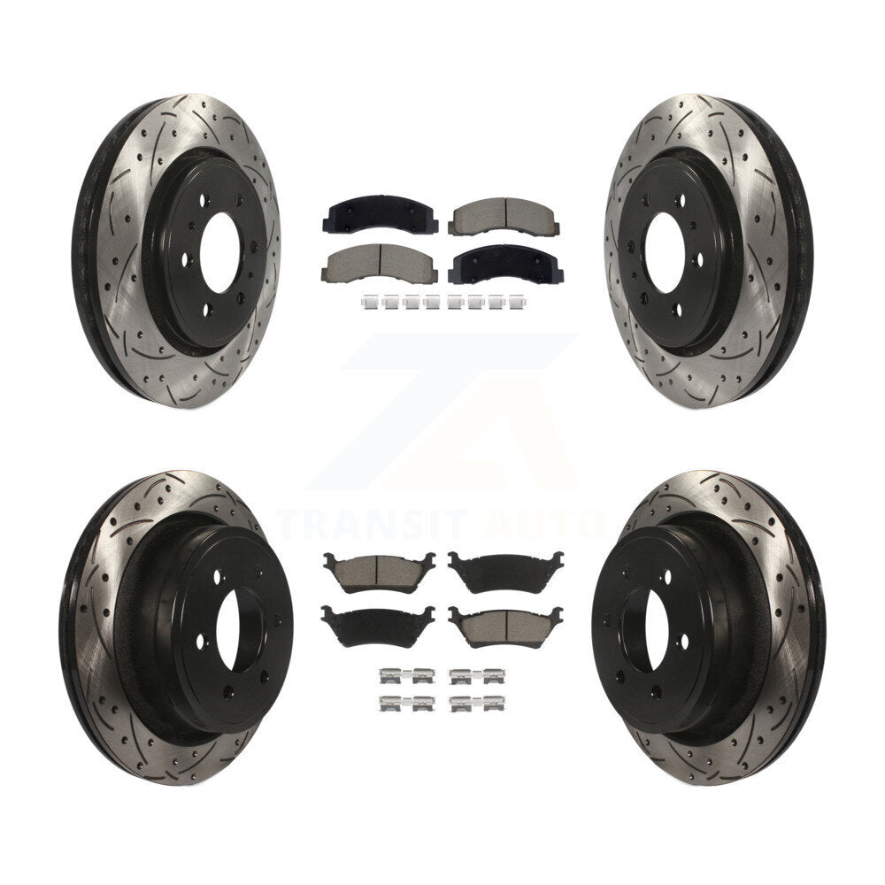 Front Rear Coated Drilled Slotted Disc Brake Rotors And Ceramic Pads Kit For Ford F-150 KDC-101070