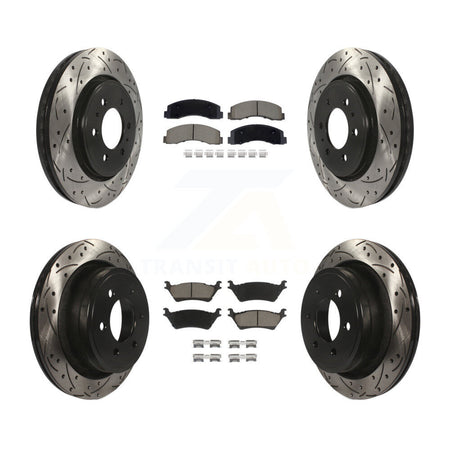 Front Rear Coated Drilled Slotted Disc Brake Rotors And Ceramic Pads Kit For Ford F-150 KDC-101070
