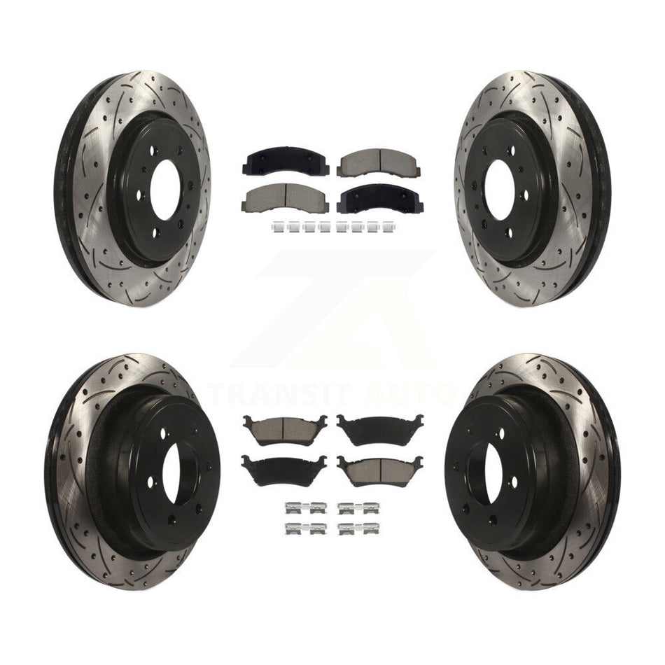 Front Rear Coated Drilled Slotted Disc Brake Rotors And Ceramic Pads Kit For Ford F-150 KDC-101070