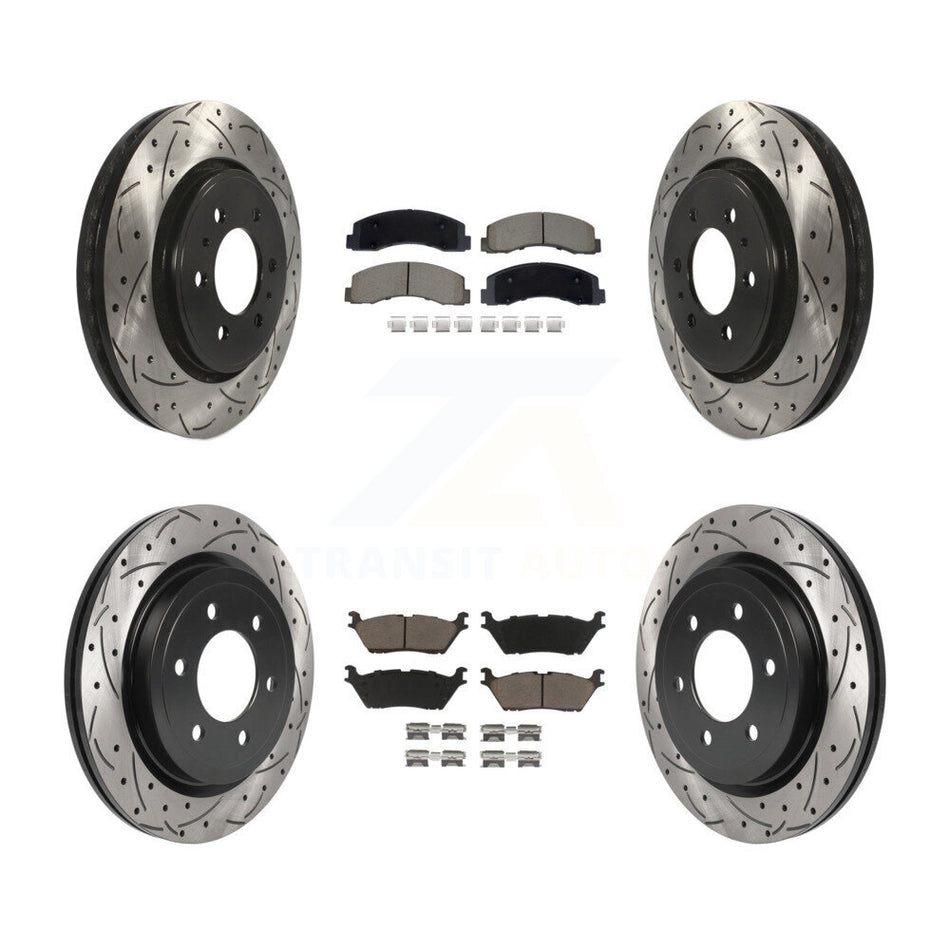 Front Rear Drill Slot Disc Brake Rotors Ceramic Pad Kit For Ford F-150 Expedition Lincoln KDC-101071