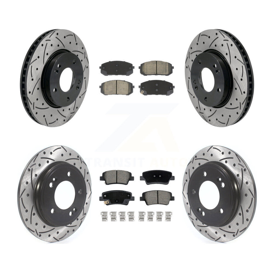 Front Rear Coated Drilled Slotted Disc Brake Rotors & Ceramic Pad Kit For Hyundai Elantra KDC-101073