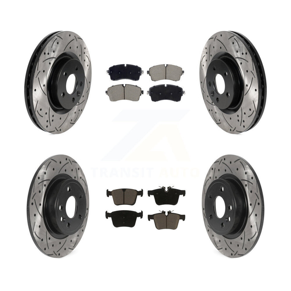 Front Rear Coated Drilled Slotted Disc Brake Rotors And Ceramic Pad Kit For Jaguar E-Pace KDC-101087