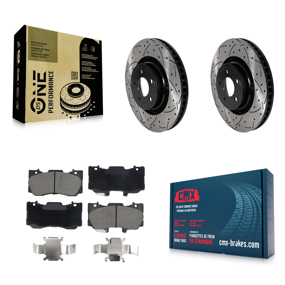 Front Coated Drilled Slotted Disc Brake Rotors And Ceramic Pads Kit For Ford Mustang KDC-101101