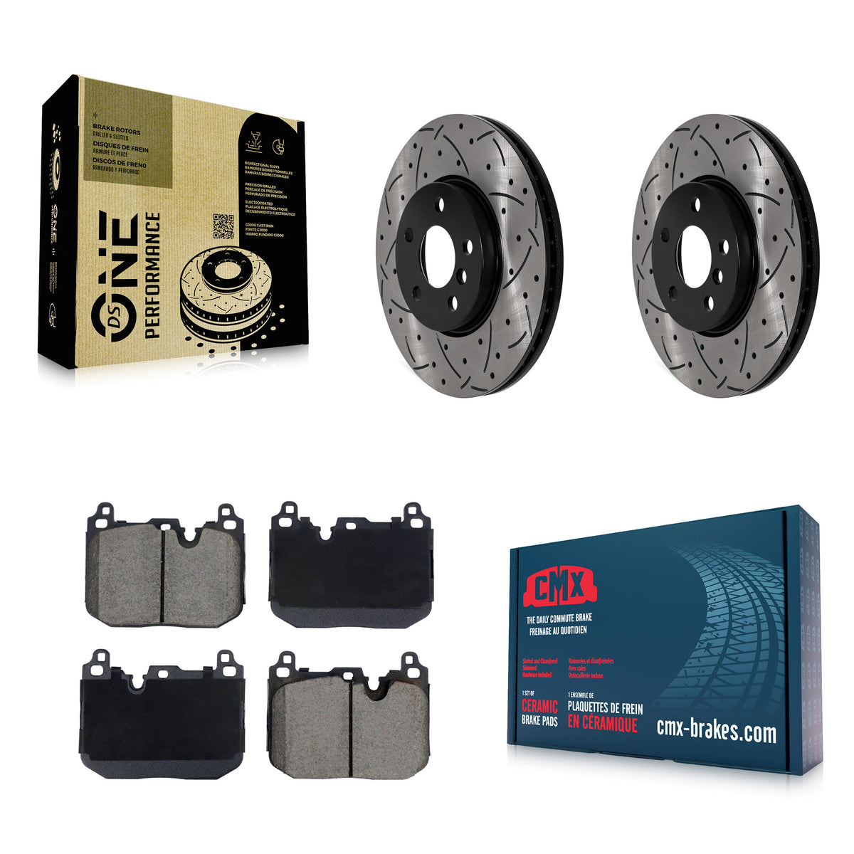 Front Drill Slot Brake Rotor Ceramic Pad Kit For Mini Cooper Clubman S With Sport Package KDC-101103