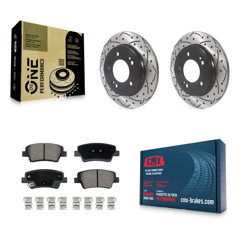 Rear Coated Drilled Slotted Disc Brake Rotor Ceramic Pad Kit For Hyundai Elantra Kia Niro KDC-101123