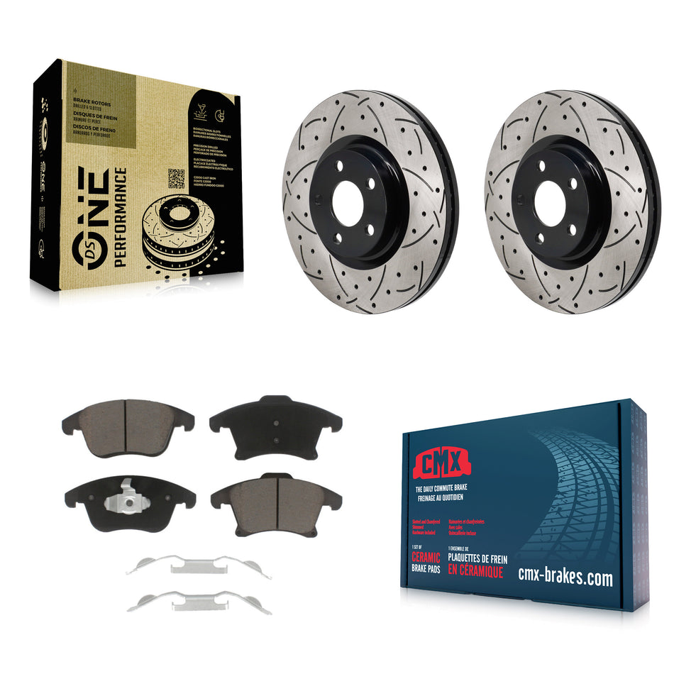 Front Coated Drilled Slot Disc Brake Rotor Ceramic Pad Kit For 2017-2020 Lincoln MKZ 2.0L KDC-101137