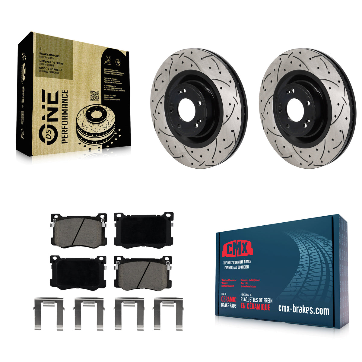 Front Coated Drilled Slot Disc Brake Rotor & Ceramic Pad Kit For Hyundai Genesis G80 5.0L KDC-101138