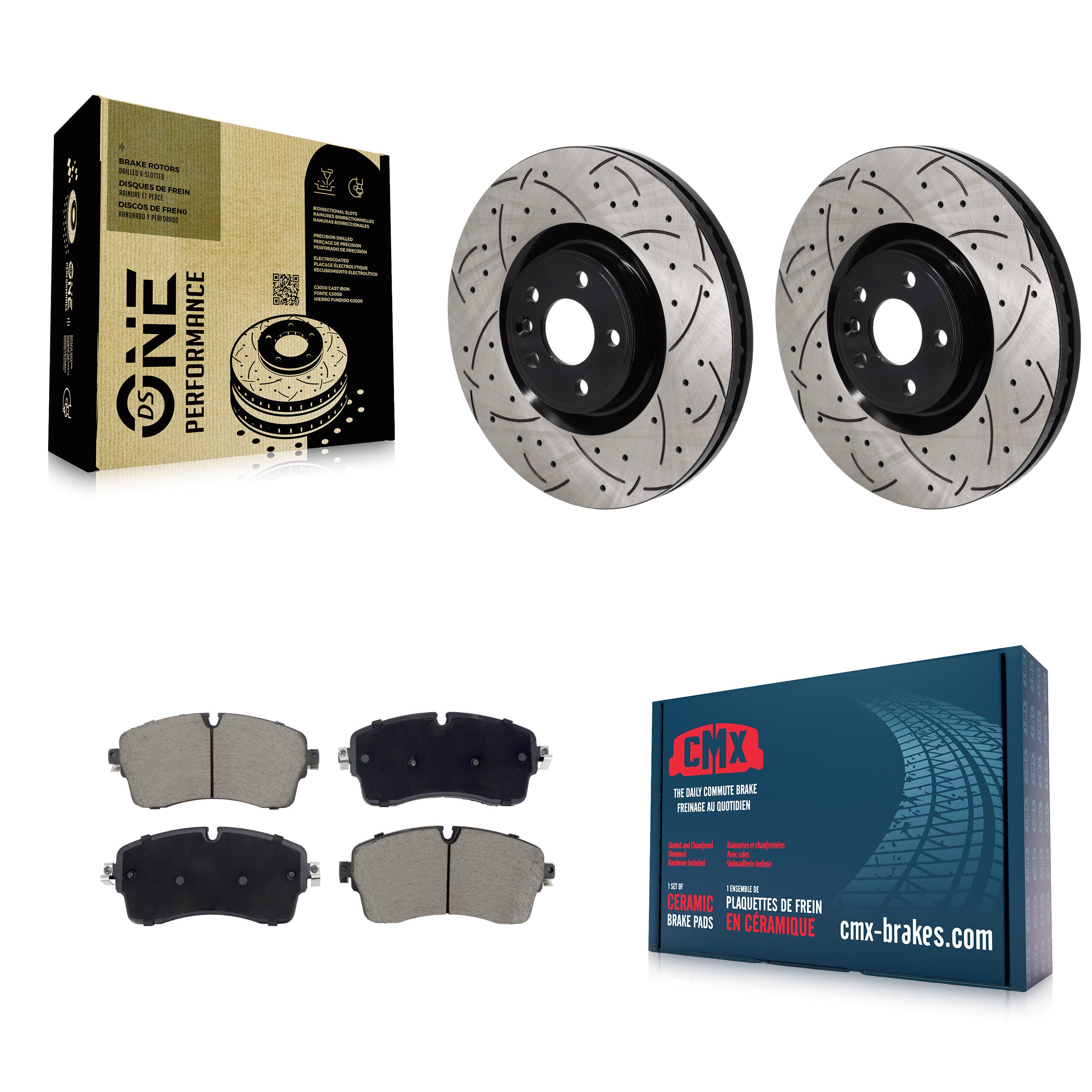 Front Drilled Slot Brake Rotors Ceramic Pad Kit For Land Rover Range Evoque Jaguar E-Pace KDC-101140