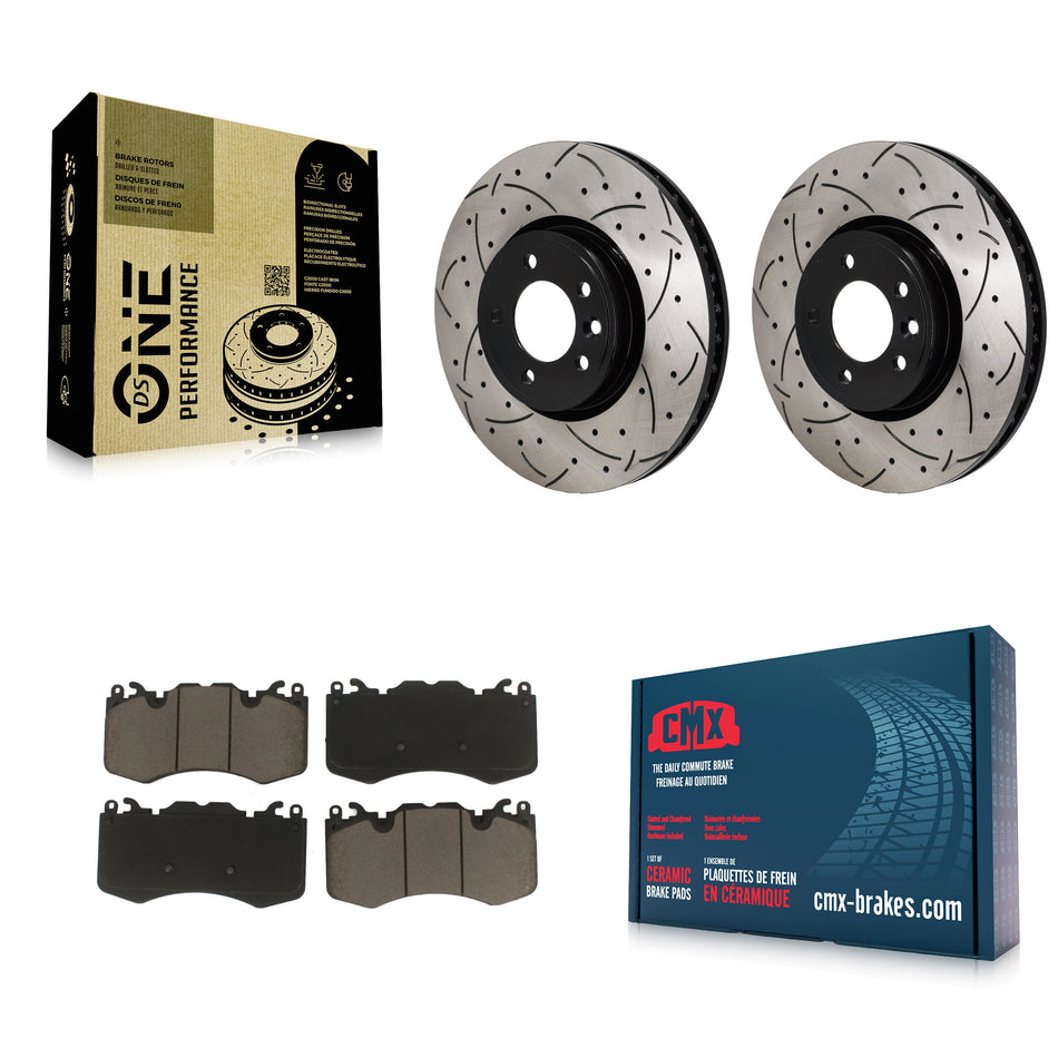 Front Coated Drilled Slotted Disc Brake Rotors Ceramic Pad Kit For Land Rover Range Sport KDC-101143