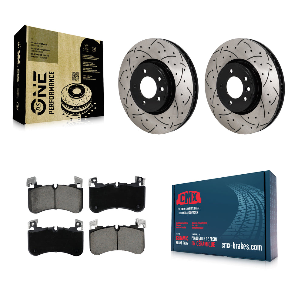 Front Coated Drilled Slotted Disc Brake Rotors Ceramic Pad Kit For Land Rover Range Sport KDC-101144