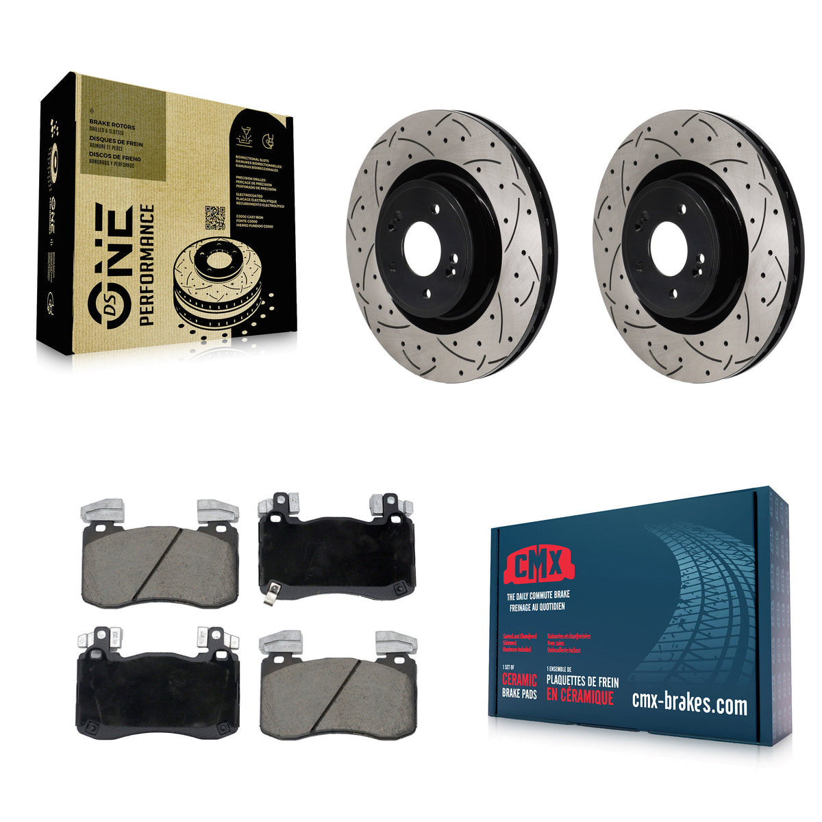 Front Coated Drilled Slotted Disc Brake Rotor Ceramic Pad Kit For Genesis G70 Kia Stinger KDC-101145