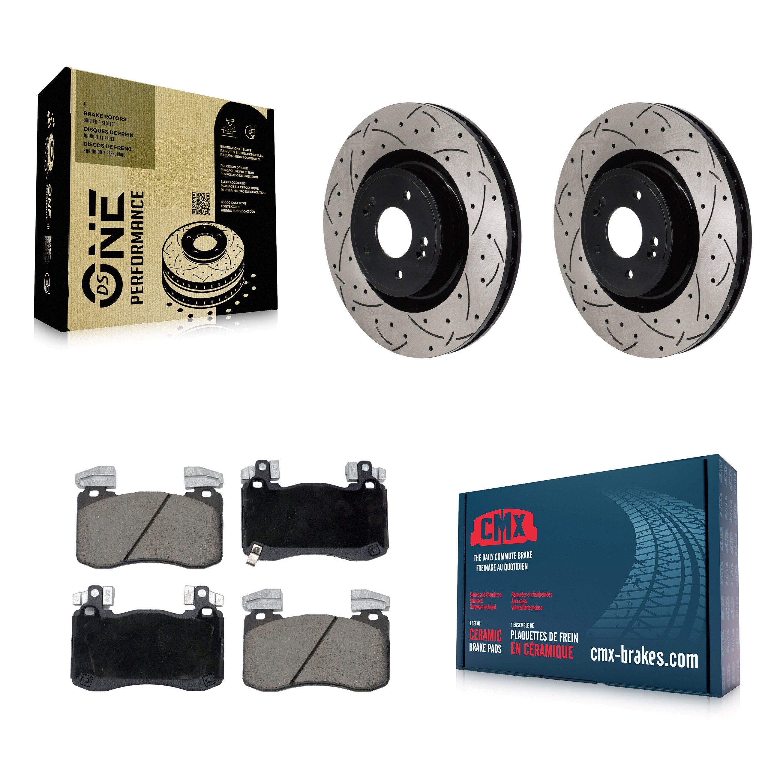 Front Coated Drilled Slotted Disc Brake Rotor Ceramic Pad Kit For Genesis G70 Kia Stinger KDC-101145
