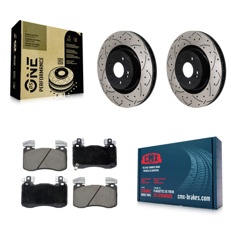 Front Coated Drilled Slotted Disc Brake Rotor Ceramic Pad Kit For Genesis G70 Kia Stinger KDC-101145