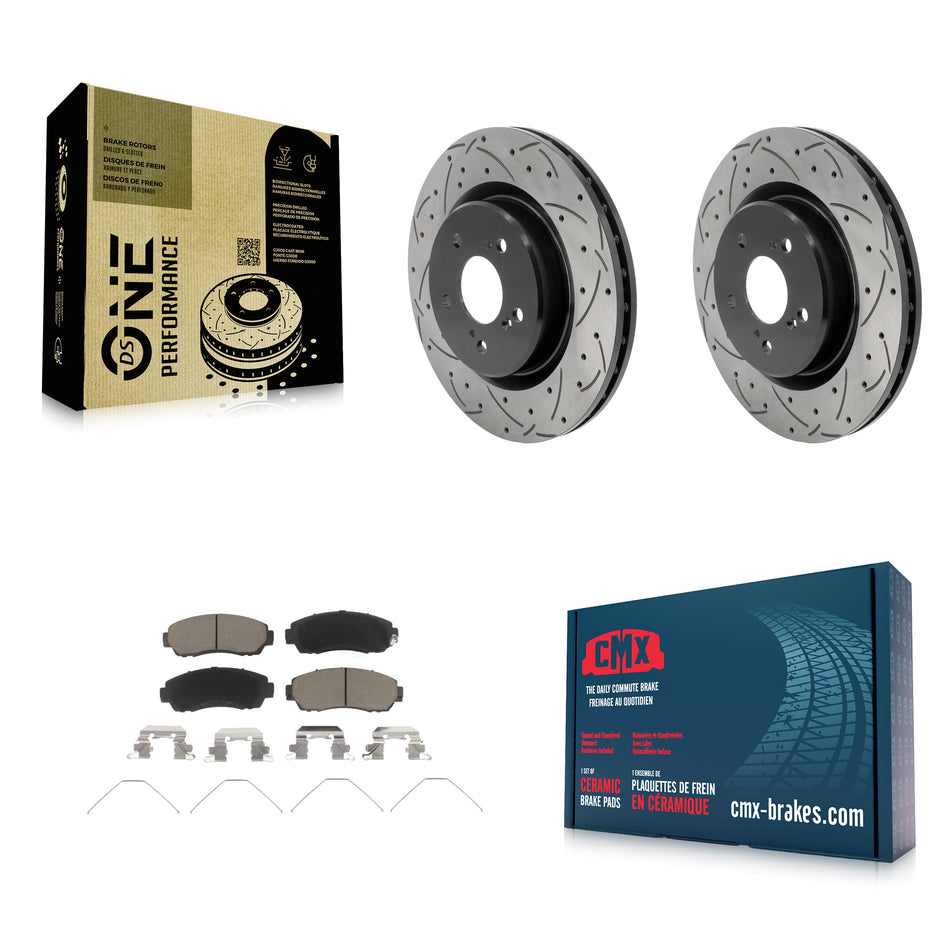Front Coated Drilled Slot Disc Brake Rotor & Ceramic Pad Kit For 2021-2023 Acura TLX 2.0L KDC-101148
