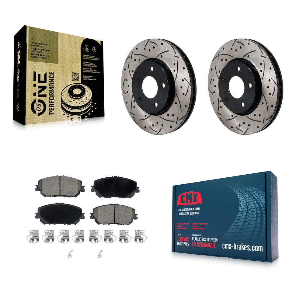 Front Coated Drilled Slotted Disc Brake Rotors And Ceramic Pads Kit For Nissan Rogue KDC-101149