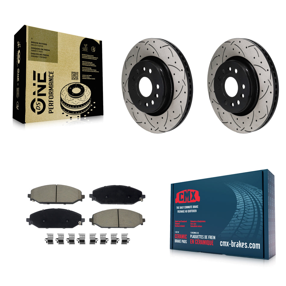 Front Coat Drill Slot Disc Brake Rotor Ceramic Pad Kit For Ram 1500 Jeep Wagoneer Grand L KDC-101152