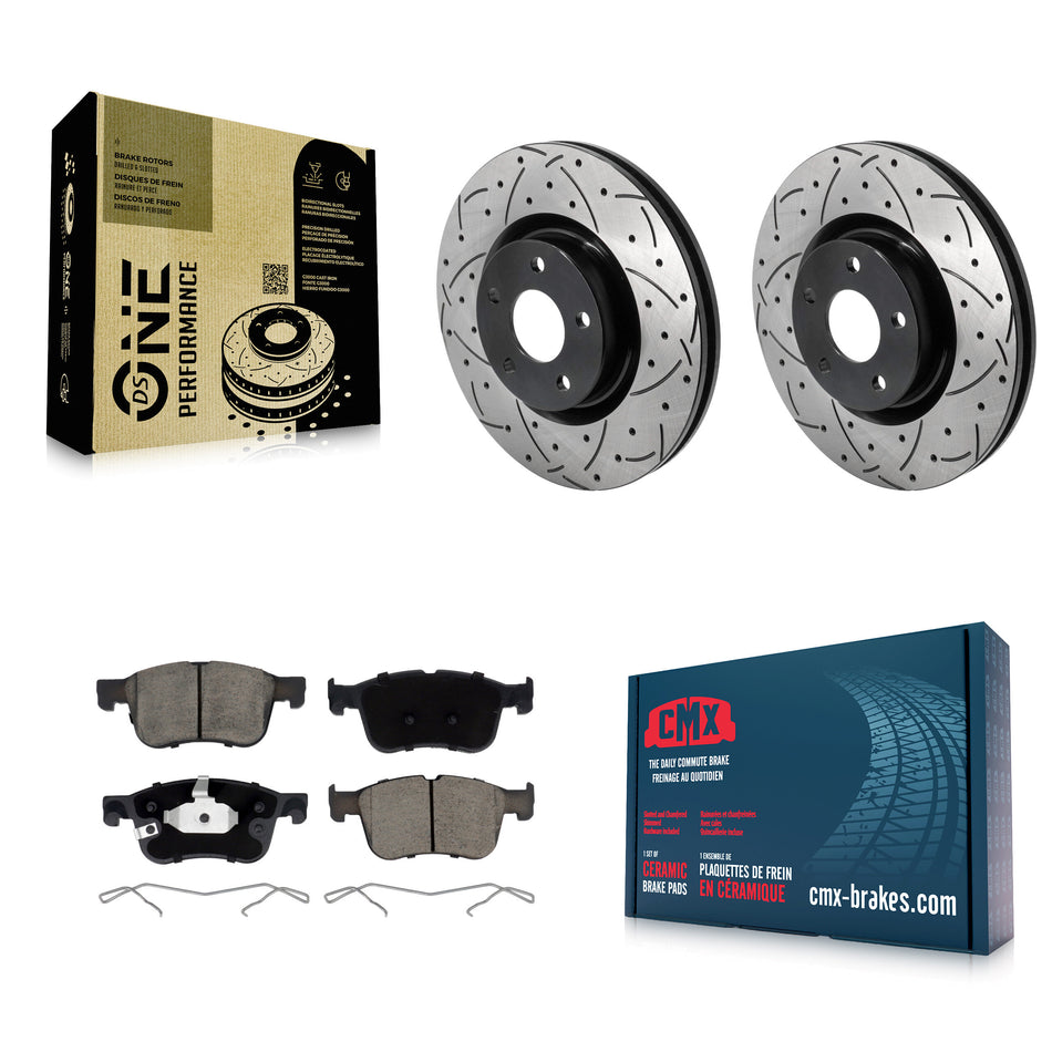 Front Drill Slot Brake Rotor Ceramic Pad Kit For Ford Escape Bronco Sport Lincoln Corsair KDC-101154