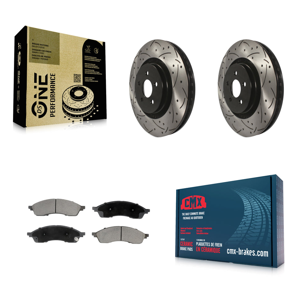 Front Coated Drilled Slotted Disc Brake Rotors And Ceramic Pads Kit For Lincoln Nautilus KDC-101156