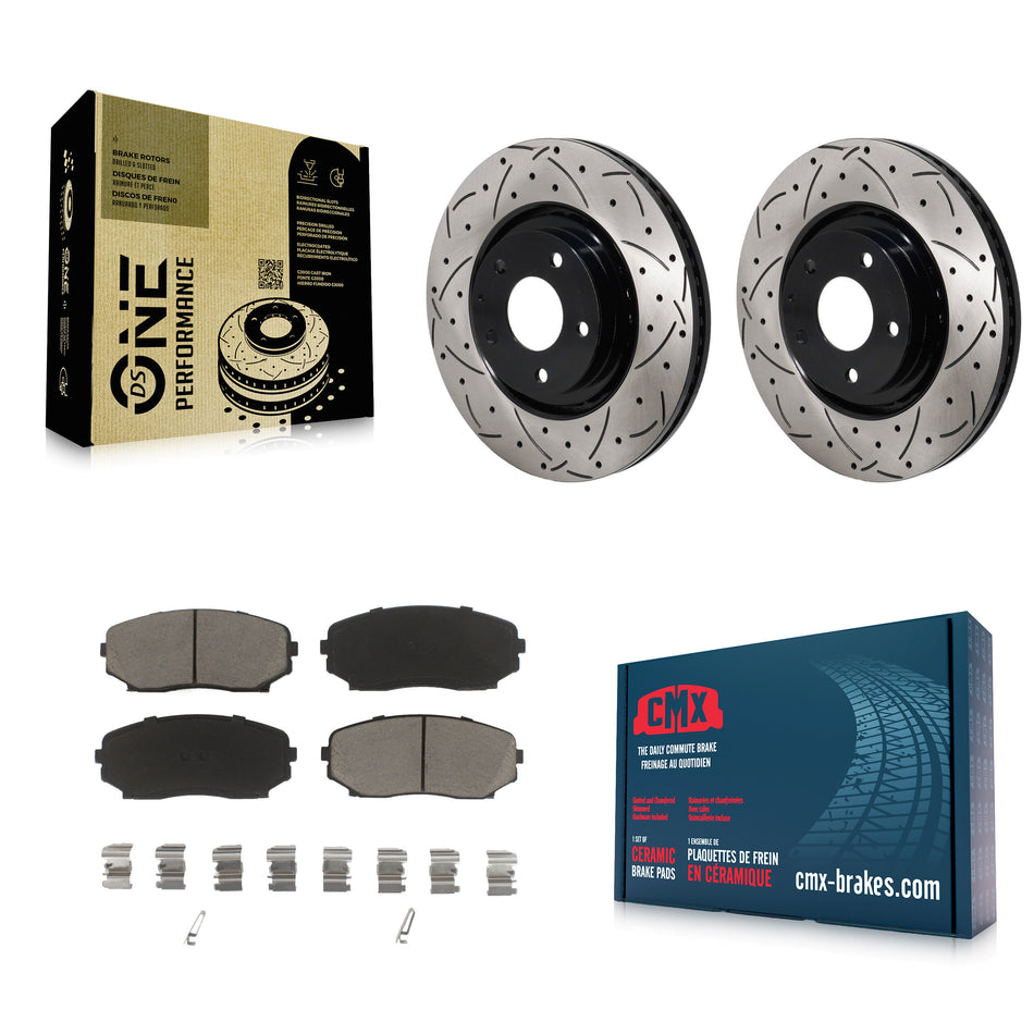 Front Coated Drilled Slotted Disc Brake Rotors And Ceramic Pads Kit For Mazda CX-5 CX-9 KDC-101175