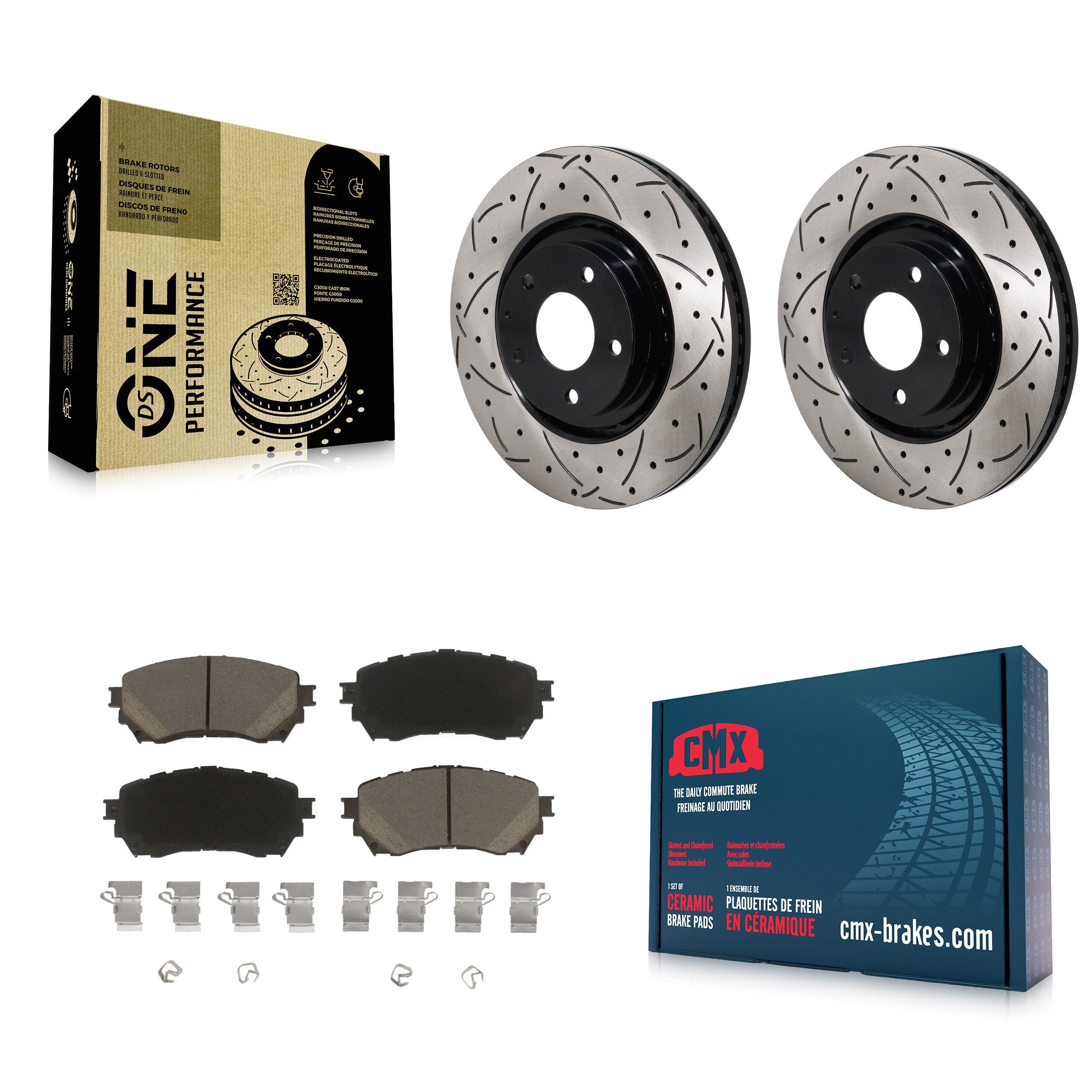 Front Coated Drilled Slot Disc Brake Rotors Ceramic Pad Kit For 2021 Mazda 6 Turbocharged KDC-101176