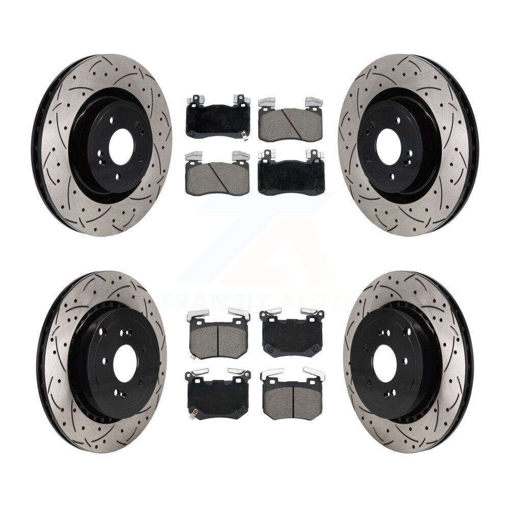 Front Rear Coated Drill Slot Disc Brake Rotor Ceramic Pad Kit For Kia Stinger Genesis G70 KDC-101181
