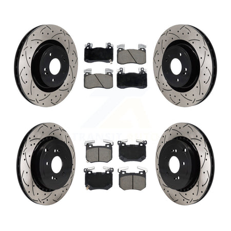 Front Rear Coated Drill Slot Disc Brake Rotor Ceramic Pad Kit For Kia Stinger Genesis G70 KDC-101181