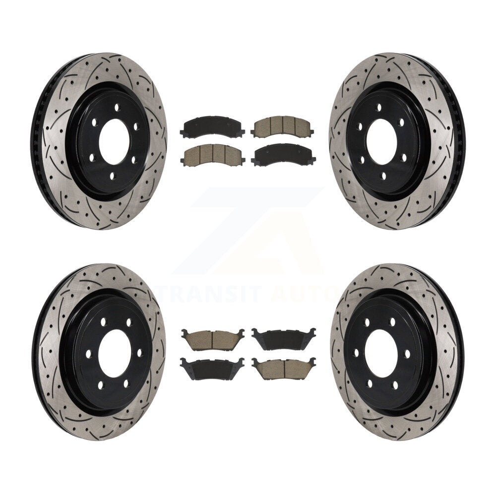 Front Rear Drill Slot Disc Brake Rotors Ceramic Pad Kit For Ford F-150 Expedition Lincoln KDC-101197