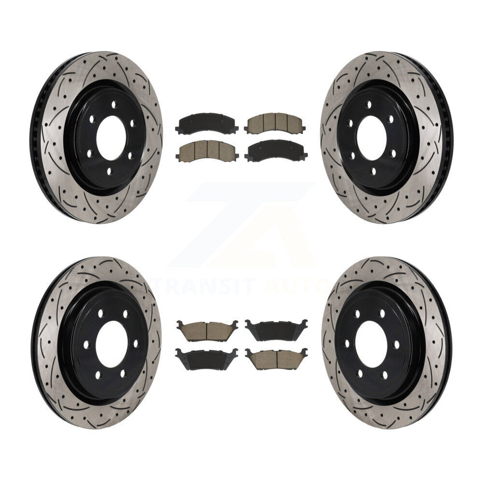 Front Rear Drill Slot Disc Brake Rotors Ceramic Pad Kit For Ford F-150 Expedition Lincoln KDC-101197