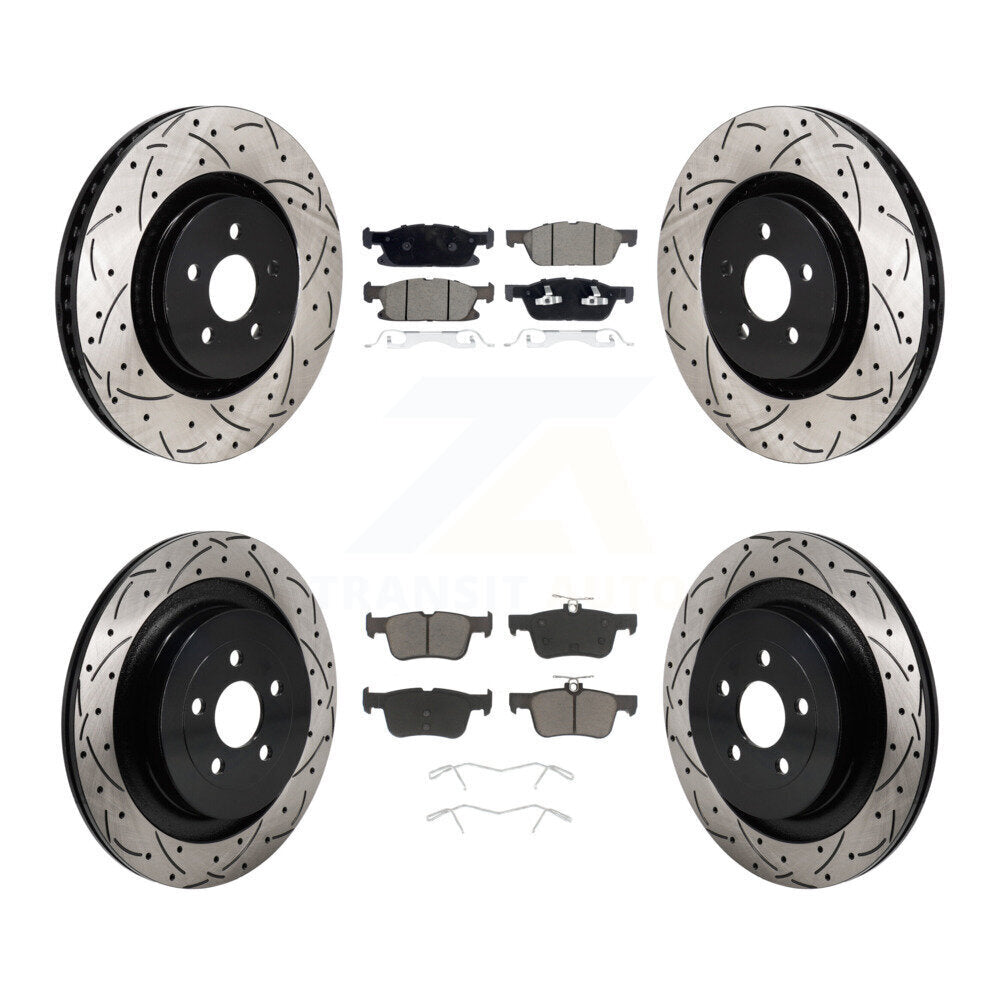 Front Rear Drill Slot Brake Rotor Ceramic Pad Kit For Ford Edge With Red Painted Calipers KDC-101215