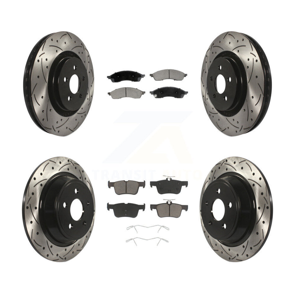 Front Rear Coated Drilled Slotted Disc Brake Rotor & Ceramic Pad Kit For Lincoln Nautilus KDC-101218