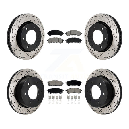 Front Rear Coated Drilled Slot Disc Brake Rotor Ceramic Pad Kit For 2019-2023 Ford Ranger KDC-101224