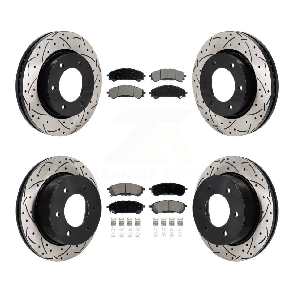 Front Rear Coated Drilled Slot Disc Brake Rotor Ceramic Pad Kit For 2019-2023 Ford Ranger KDC-101224