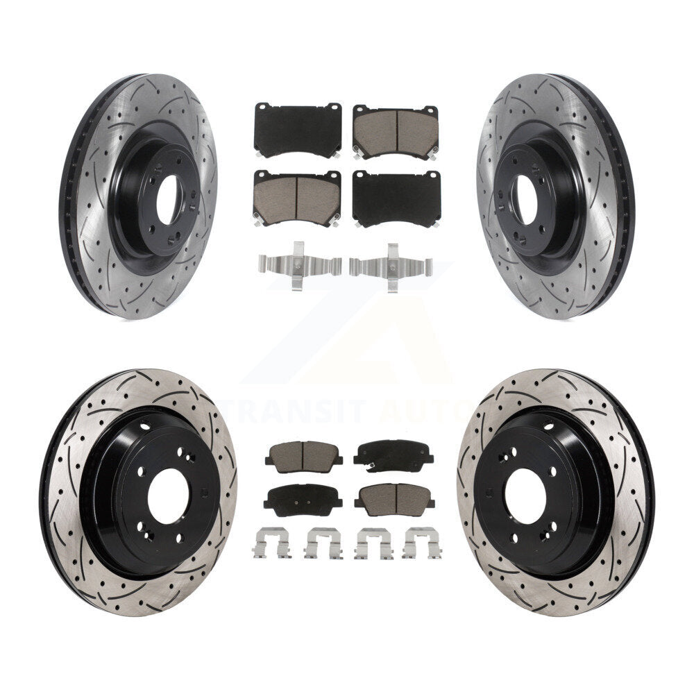 Front Rear Coated Drilled Slotted Disc Brake Rotor Ceramic Pad Kit For 2011 Hyundai Equus KDC-101226