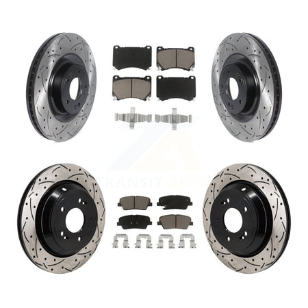 Front Rear Coated Drilled Slotted Disc Brake Rotor Ceramic Pad Kit For 2011 Hyundai Equus KDC-101226