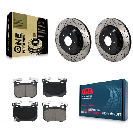 Rear Coated Drill Slot Disc Brake Rotors Ceramic Pad Kit For Genesis G70 Kia Stinger 3.3L KDC-101247