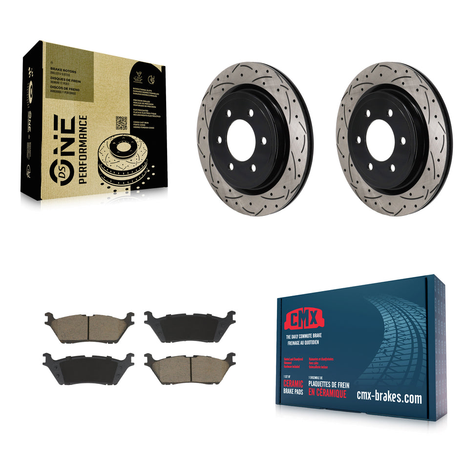 Rear Drilled Slot Brake Rotor Ceramic Pad Kit For Ford F-150 Lightning Expedition Lincoln KDC-101261