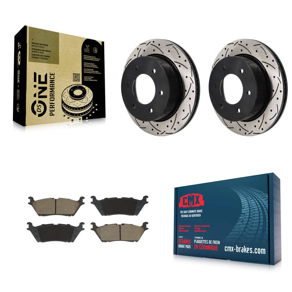 Rear Coated Drilled Slot Disc Brake Rotors Ceramic Pad Kit For 2022-2023 Ford Bronco 3.0L KDC-101262