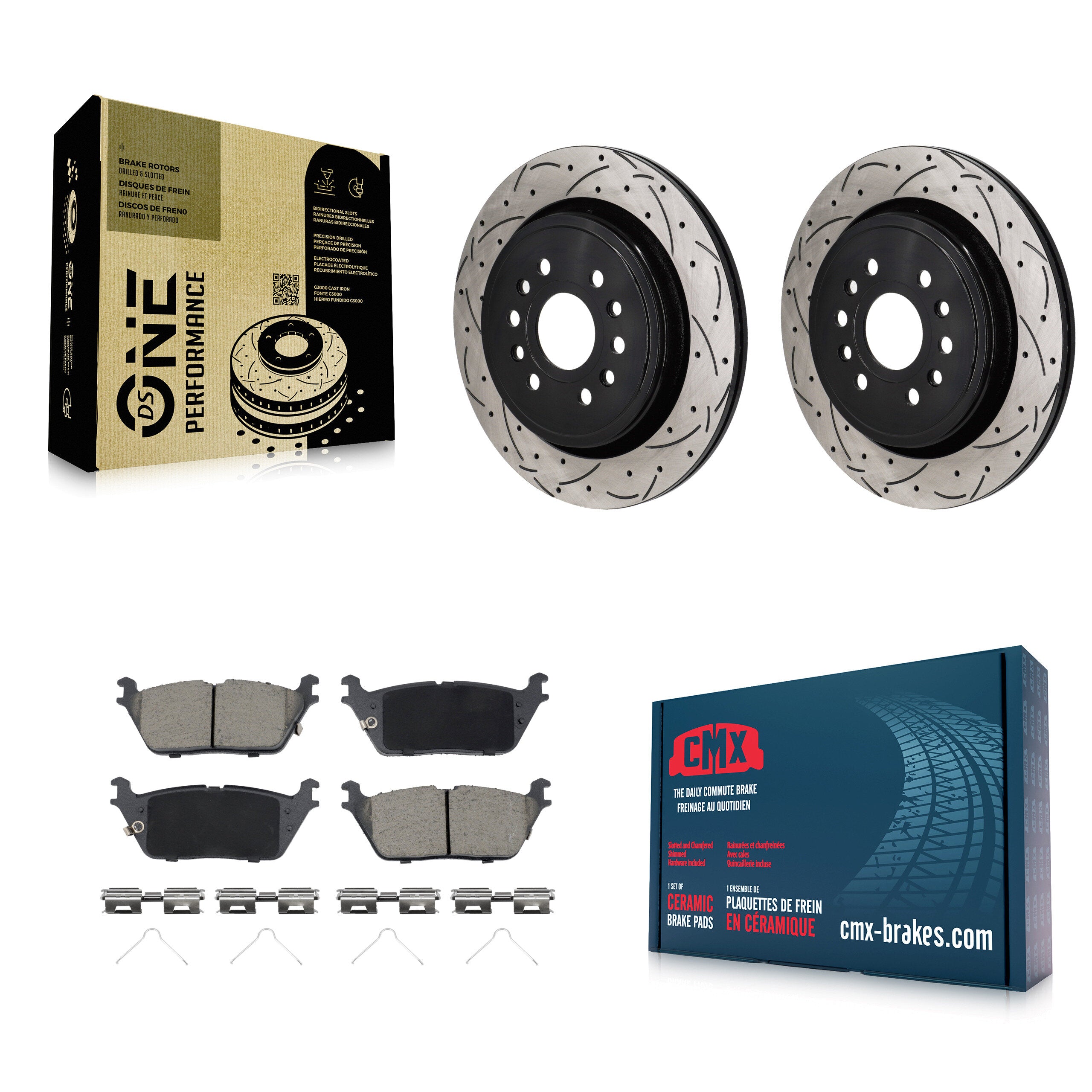Rear Coat Drill Slot Disc Brake Rotors Ceramic Pad Kit For Ram 1500 Jeep Wagoneer Grand L KDC-101270