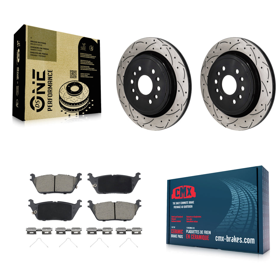 Rear Coat Drill Slot Disc Brake Rotors Ceramic Pad Kit For Ram 1500 Jeep Wagoneer Grand L KDC-101270