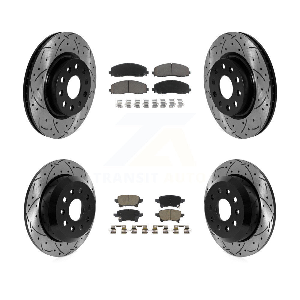 Front Rear Coated Drilled Slotted Disc Brake Rotors And Ceramic Pad Kit For Jeep Wrangler KDC-101288