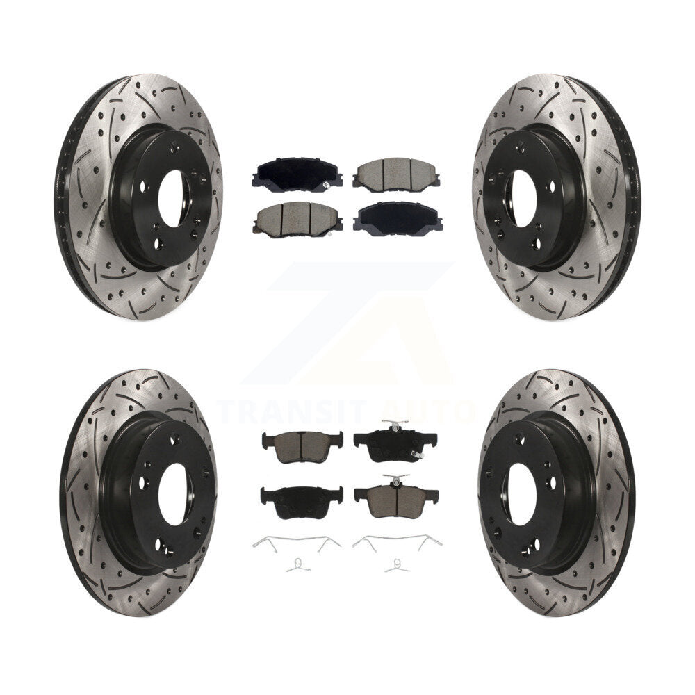 Front Rear Coated Drilled Slotted Disc Brake Rotors And Ceramic Pads Kit For Honda Civic KDC-101289