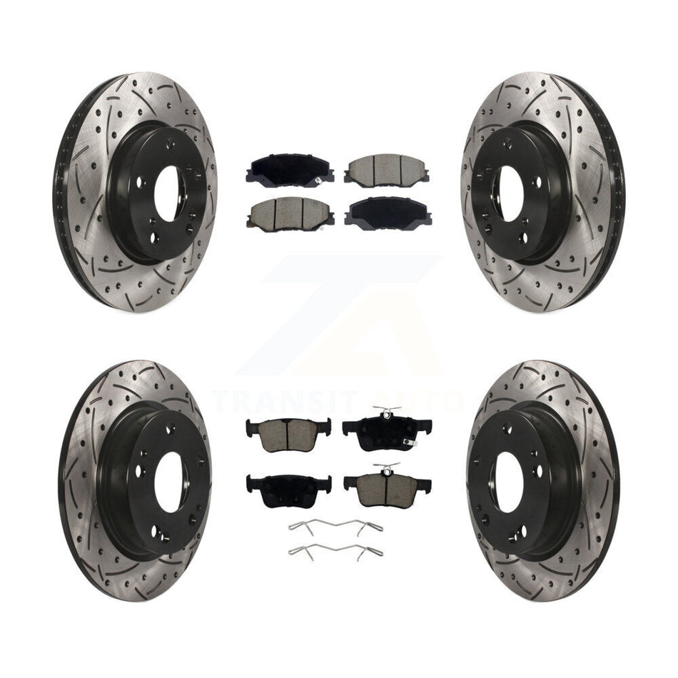 Front Rear Coated Drill Slot Disc Brake Rotor Ceramic Pad Kit For 2019-2022 Honda Insight KDC-101290