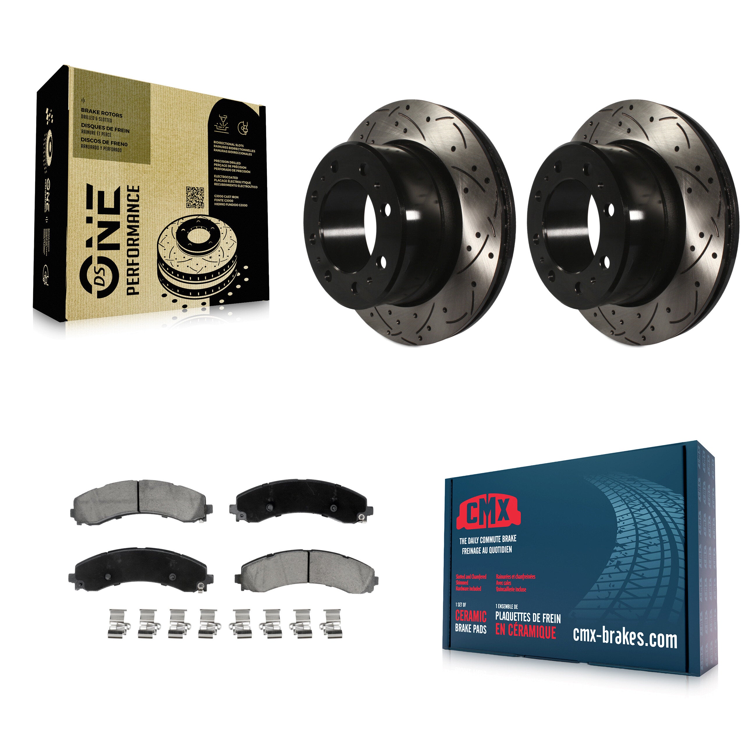 Rear Drill Slot Brake Rotors Ceramic Pad Kit For 2020-2021 Ram 3500 With Dual Wheels KDC-101293