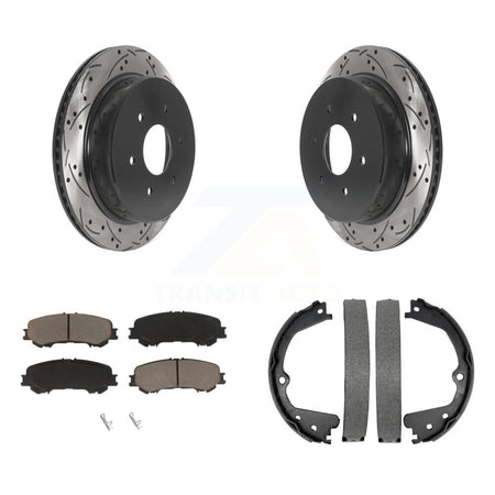 Rear Disc Drilled & Slotted Rotors Ceramic Pads Parking Shoes Kit For 17-23 Nissan TITAN KDC-101296