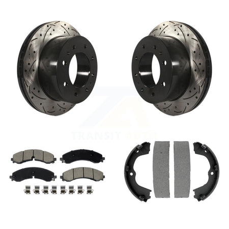 Rear Disc Drilled & Slotted Rotors Ceramic Pads Parking Shoes Kit For GMC Chevrolet 2500 KDC-101297